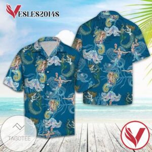 Lovely Mermaid Graphic Print Short Sleeve Hawaiian Casual Shirt Vesles2014S 1