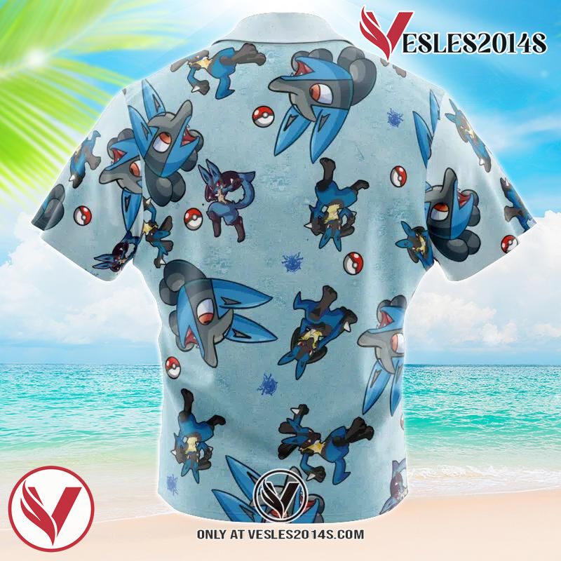 Lucario Pattern Pokemon Hawaiian Button Up Shirt, Perfect Gifts For Anime Lovers - Vesles2014S 1