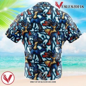 Lucario x Mega Lucario Pokemon Hawaiian Button Up Shirt, Perfect Gifts For Anime Lovers - Vesles2014S 1