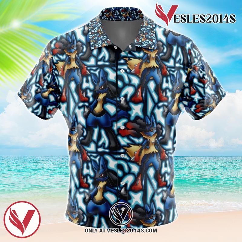Lucario x Mega Lucario Pokemon Hawaiian Button Up Shirt, Perfect Gifts For Anime Lovers - Vesles2014S