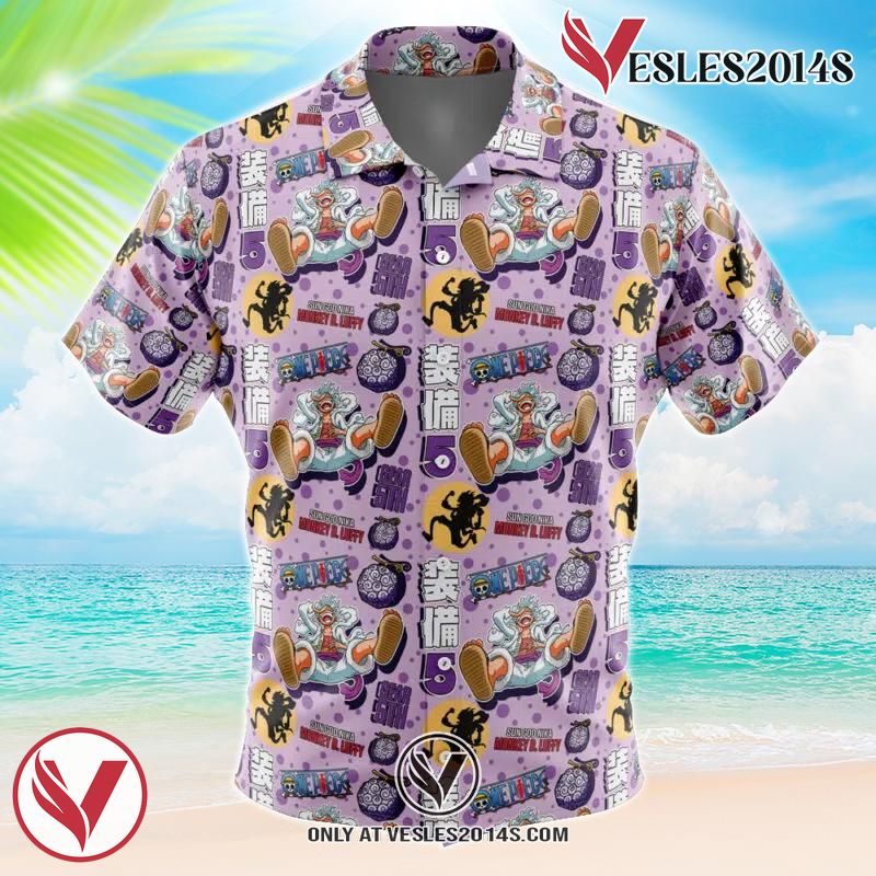 Luffy Gear 5 Sun God Nika One Piece Hawaiian Button Up Shirt, Perfect Gifts For Anime Lovers - Vesles2014S