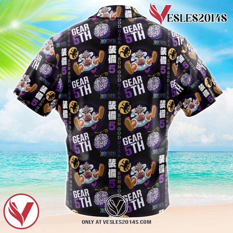 Luffy Gear 5 Sun God Nika V2 One Piece Hawaiian Button Up Shirt, Perfect Gifts For Anime Lovers - Vesles2014S 1