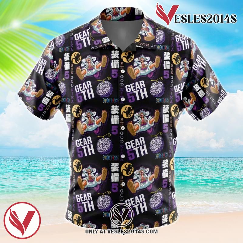 Luffy Gear 5 Sun God Nika V2 One Piece Hawaiian Button Up Shirt, Perfect Gifts For Anime Lovers - Vesles2014S