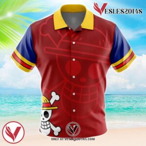 Luffy Straw Hat One Piece Hawaiian Button Up Shirt, Perfect Gifts For Anime Lovers - Vesles2014S