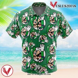 Luigi Mario Bros Hawaiian Button Up Shirt, Perfect Gifts For Anime Lovers - Vesles2014S