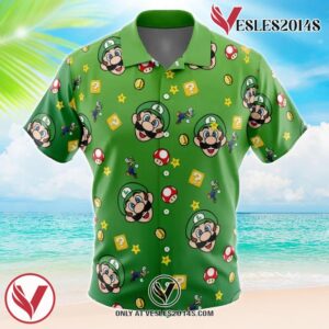 Luigi Pattern Mario Bros Hawaiian Button Up Shirt, Perfect Gifts For Anime Lovers - Vesles2014S 1