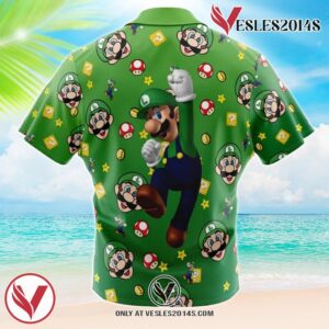 Luigi Pattern Mario Bros Hawaiian Button Up Shirt, Perfect Gifts For Anime Lovers - Vesles2014S