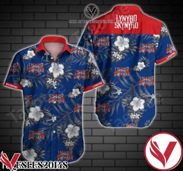 Lynyrd Skynyrd Grey Tropical Floral Navy Hawaiian Shirt, Unique Gifts For Friends - Vesles2014S 1