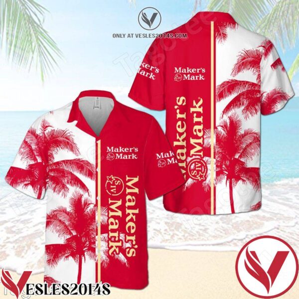 Maker’s Mark Palm Tree White Red Hawaiian Shirt And Short, Unique Gifts For Friends - Vesles2014S 1