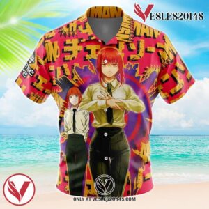 Makima Chainsaw Man Hawaiian Button Up Shirt, Perfect Gifts For Anime Lovers - Vesles2014S