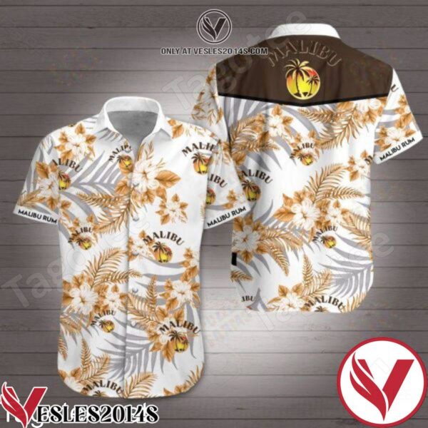 Malibu Rum Brown Tropical Floral White Hawaiian Shirt, Unique Gifts For Friends - Vesles2014S 1