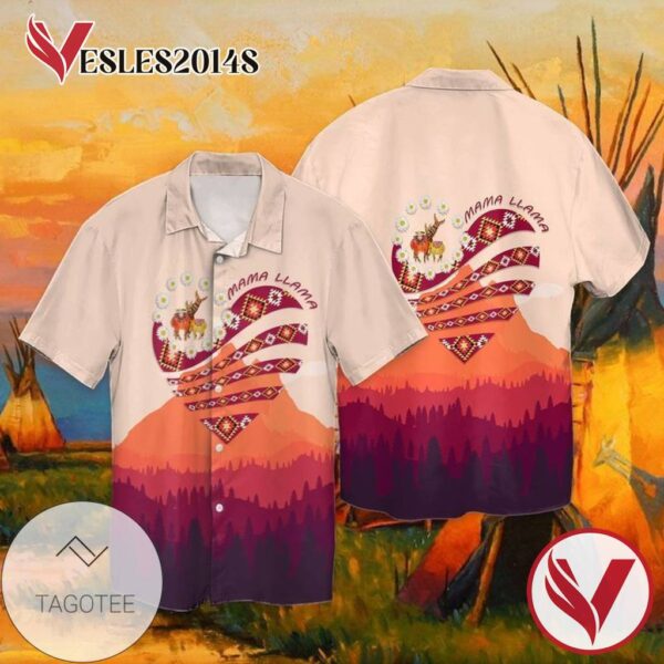 Mama Llama Graphic Print Short Sleeve Hawaiian Casual Shirt Vesles2014S 1