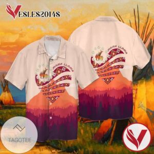Mama Llama Graphic Print Short Sleeve Hawaiian Casual Shirt Vesles2014S