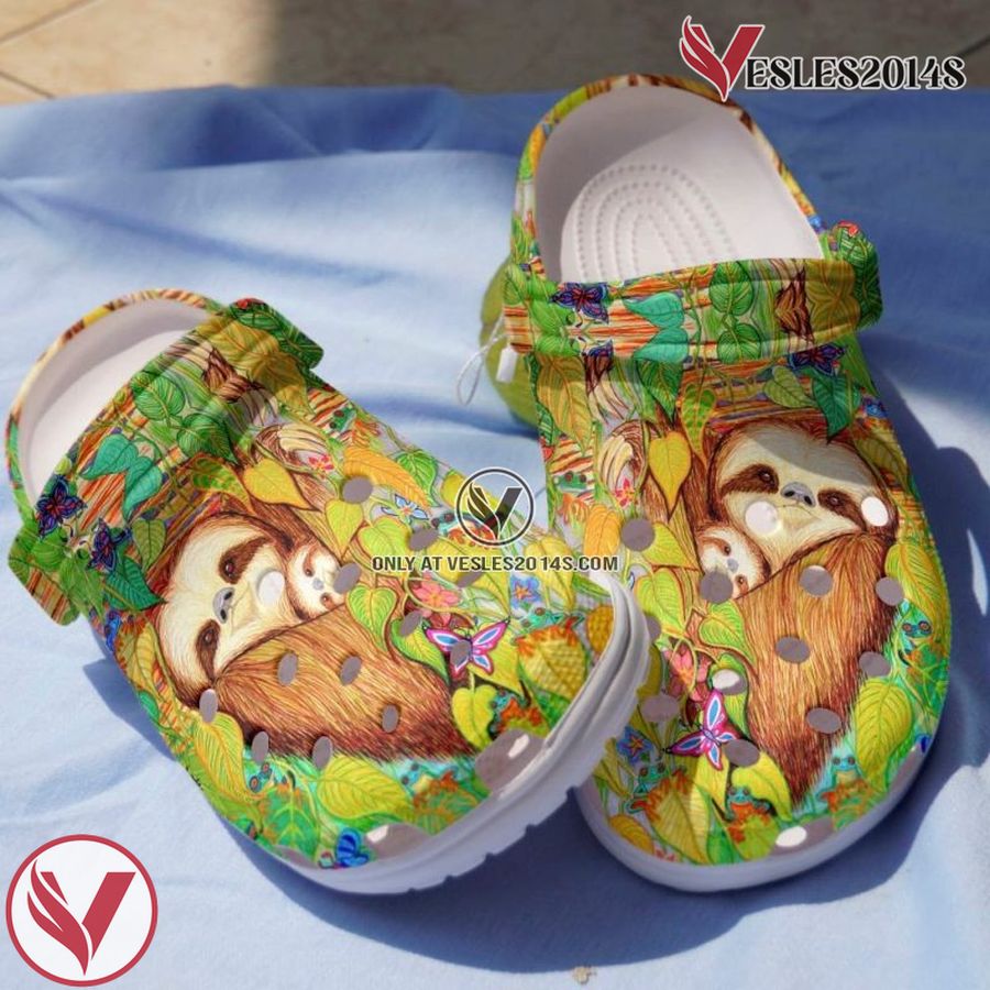 Mama Sloth And Baby In Jungle Shoes clogs Gift For Children Kids, Unique Gift From Vesles2014S