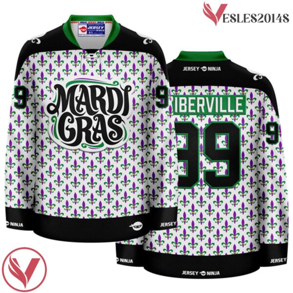 Mardi Gras Emblazoned Script Holiday Hockey Jersey - Vesles2014S