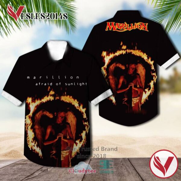 Marillion Band Afraid of Sunlight Album Cover Black Hawaiian Shirt, Best Gift For Music Lovers Vesles2014S
