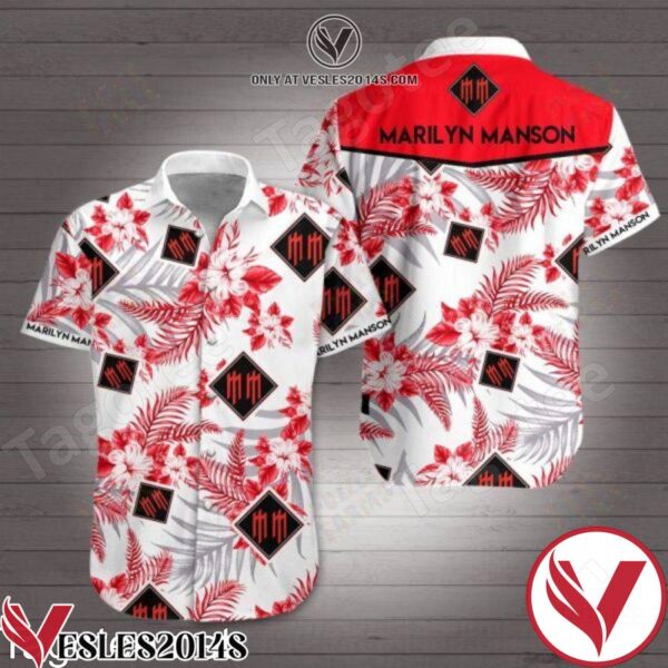 Marilyn Manson Red Tropical Floral White Hawaiian Shirt, Unique Gifts For Friends - Vesles2014S 1