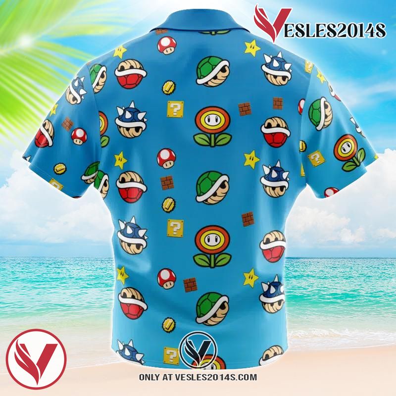 Mario Bros Items Pattern Hawaiian Button Up Shirt, Perfect Gifts For Anime Lovers - Vesles2014S 1