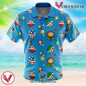 Mario Bros Items Pattern Hawaiian Button Up Shirt, Perfect Gifts For Anime Lovers - Vesles2014S
