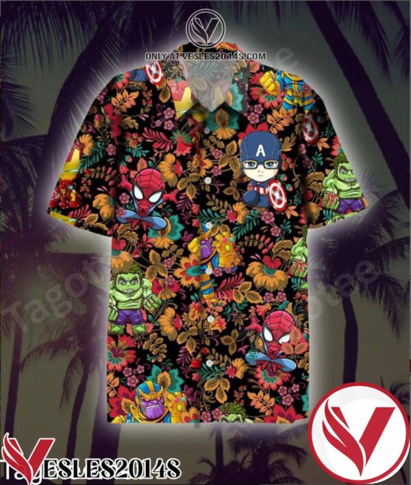 Marvel Avengers Chibi Flower Leaf Hawaiian Shirt, Unique Gifts For Friends - Vesles2014S 1