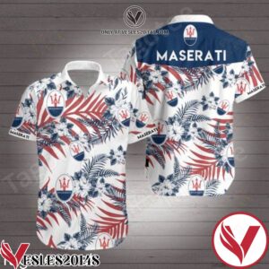 Maserati Navy Tropical Floral White Hawaiian Shirt, Unique Gifts For Friends - Vesles2014S 1