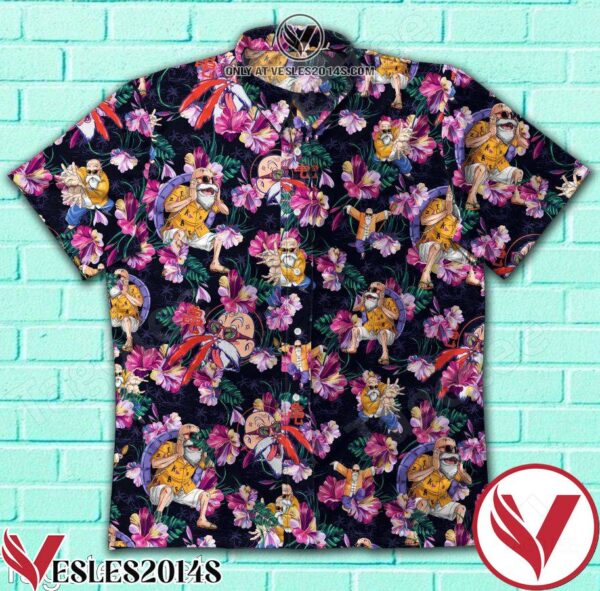 Master Roshi Flower Black Hawaiian Shirt, Unique Gifts For Friends - Vesles2014S 1