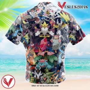 Mega Evolution Pokemon Hawaiian Button Up Shirt, Perfect Gifts For Anime Lovers - Vesles2014S 1