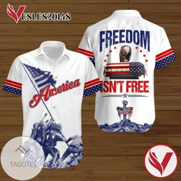 Memorial Day American Flag Freedom Isn't Free Graphic Print Short Sleeve Hawaiian Casual Shirt Vesles2014S 1
