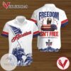 Memorial Day American Flag Freedom Isn't Free Graphic Print Short Sleeve Hawaiian Casual Shirt Vesles2014S