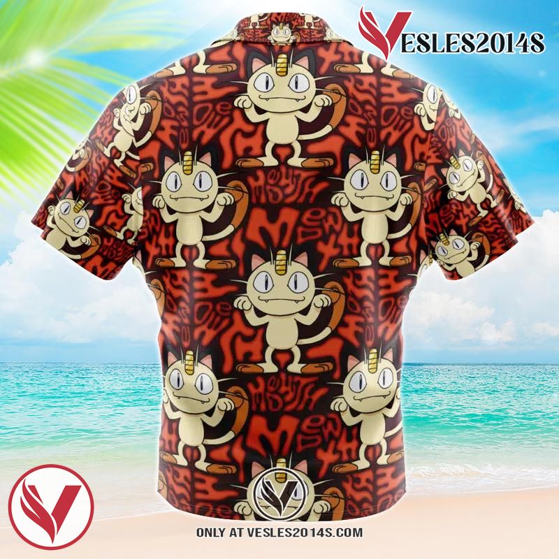 Meowth Pokemon Hawaiian Button Up Shirt, Perfect Gifts For Anime Lovers - Vesles2014S 1