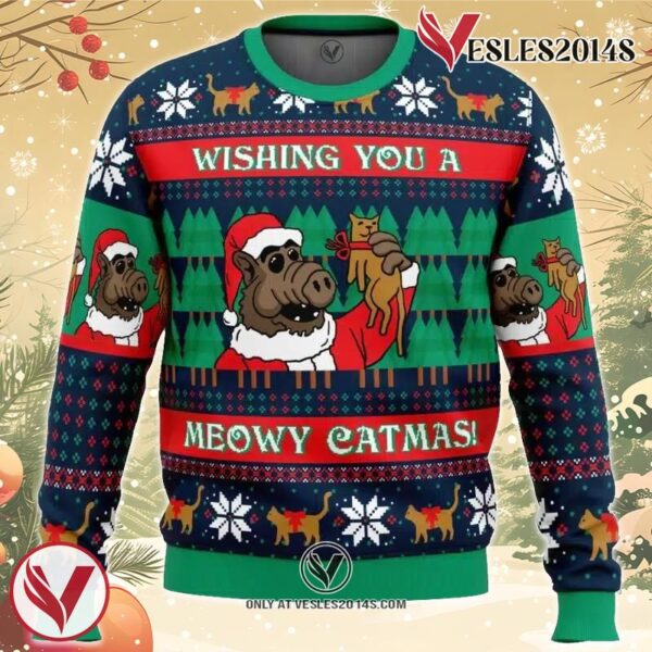 Meowy Catmas Alf Ugly Christmas Sweater, Unique Christmas Gift For Fans - Vesles2014S