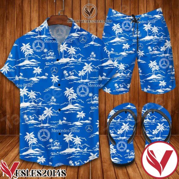 Mercedes Blue Palm Combo Hawaiian Shirt, Beach Shorts And Flip Flop, Unique Gifts For Friends - Vesles2014S 1