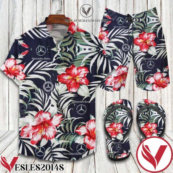 Mercedes Flowers Monstera Leaves Fabric Combo Hawaiian Shirt, Beach Shorts And Flip Flop, Unique Gifts For Friends - Vesles2014S 1