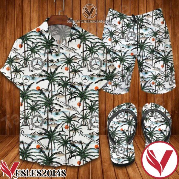 Mercedes Logo Palm Combo Hawaiian Shirt, Beach Shorts And Flip Flop, Unique Gifts For Friends - Vesles2014S 1