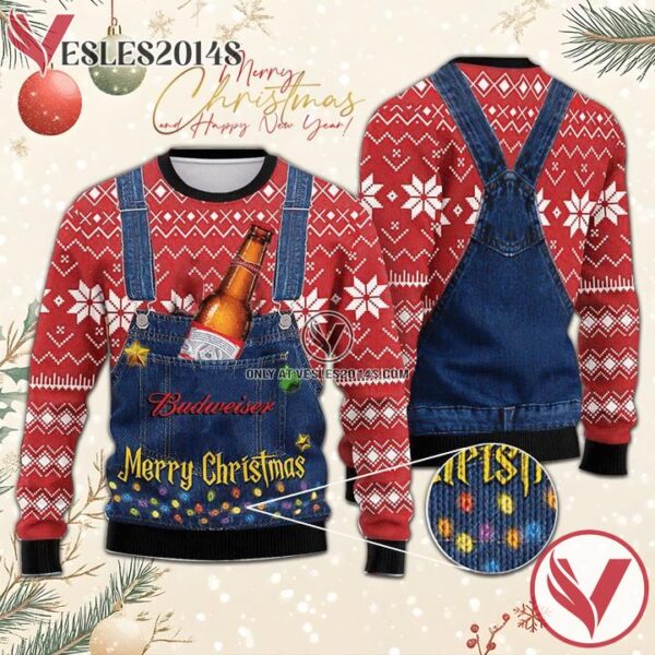 Merry Christmas Budweiser Ugly Sweater, Unique Winter Outfits For Fans - Vesles2014S  1