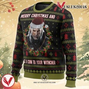 Merry Christmas and Toss a Coin The Witcher Ugly Christmas Sweater, Unique Christmas Gift For Fans - Vesles2014S 1
