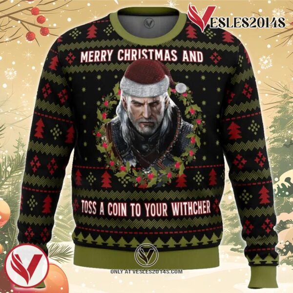 Merry Christmas and Toss a Coin The Witcher Ugly Christmas Sweater, Unique Christmas Gift For Fans - Vesles2014S