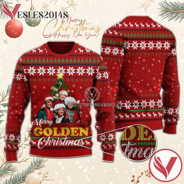 Merry Golden Christmas Ugly Sweater, Unique Winter Outfits For Fans - Vesles2014S  1