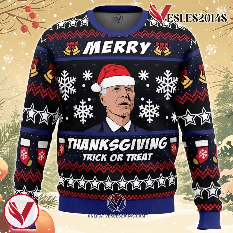 Merry Thanksgiving Biden Ugly Christmas Sweater, Unique Christmas Gift For Fans - Vesles2014S
