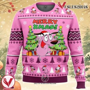 Merry Xmas Courage The Cowardly Dog Ugly Christmas Sweater, Unique Christmas Gift For Fans - Vesles2014S