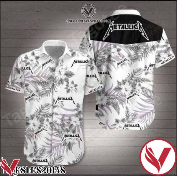 Metallica Grey Hibiscus On White Hawaiian Shirt, Unique Gifts For Friends - Vesles2014S 1