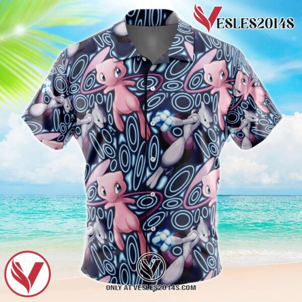 Mew x Mewtwo Pokemon Hawaiian Button Up Shirt, Perfect Gifts For Anime Lovers - Vesles2014S