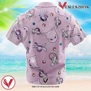 Mewtwo Pattern Pokemon Hawaiian Button Up Shirt, Perfect Gifts For Anime Lovers - Vesles2014S 1