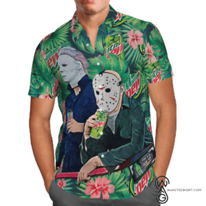 Michael Myers And Jason Voorhees Mountain Dew Halloween Casual Beach Full Printing Hawaiian Shirt Vesles2014S 1