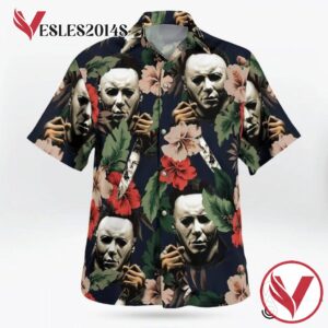 Michael Myers Hibiscus Flower Halloween Casual Beach Full Printing Hawaiian Shirt Vesles2014S