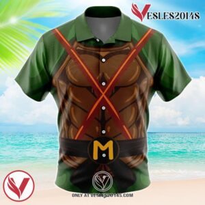 Michaelangelo Teenage Mutant Ninja Turtles Hawaiian Button Up Shirt, Perfect Gifts For Anime Lovers - Vesles2014S