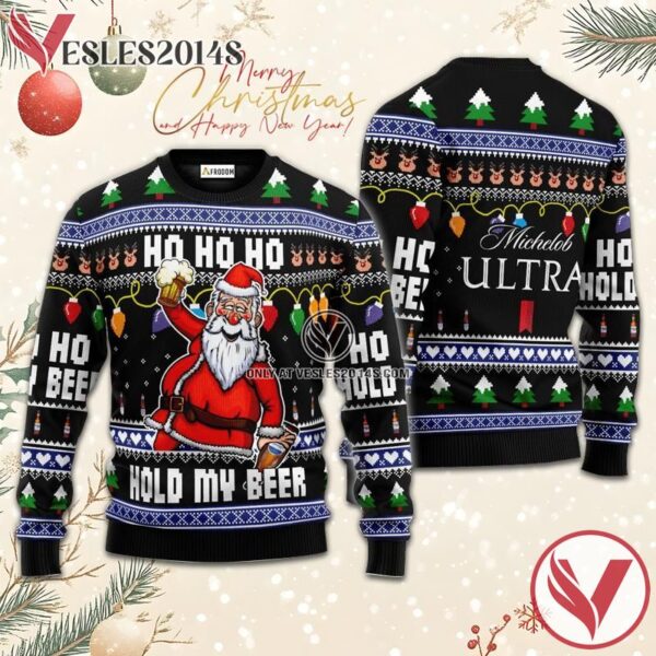 Michelob ULTRA Black Hold My Beer Ugly Sweater, Unique Winter Outfits For Fans - Vesles2014S  1