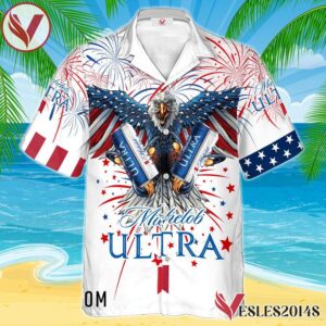 Michelob ULTRA Eagle Fireworks Independence Day Hawaiian Shirt, Best Summer Gifts For Fans - Vesles2014S 1