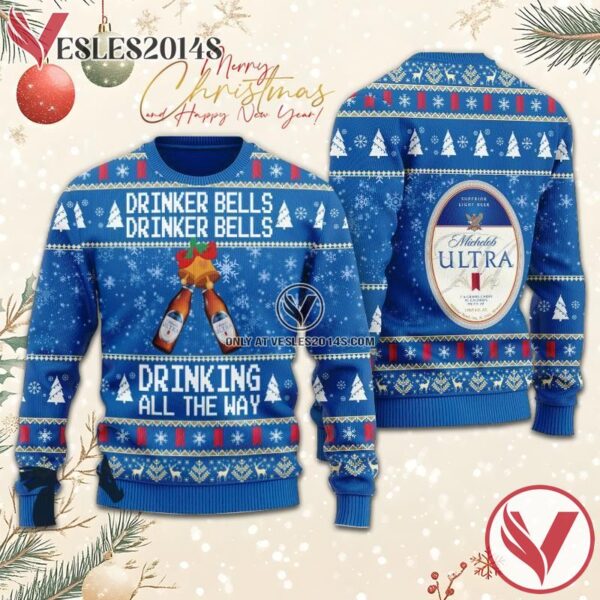 Michelob Ultra Drinker Bells Drinking All The Way  Ugly Sweater, Unique Winter Outfits For Fans - Vesles2014S  1