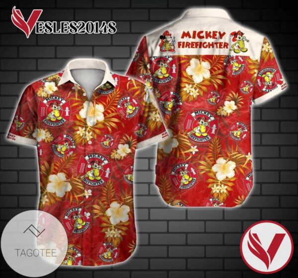 Mickey Mouse Firefighter Hawaiian Graphic Print Short Sleeve Hawaiian Casual Shirt Vesles2014S 1